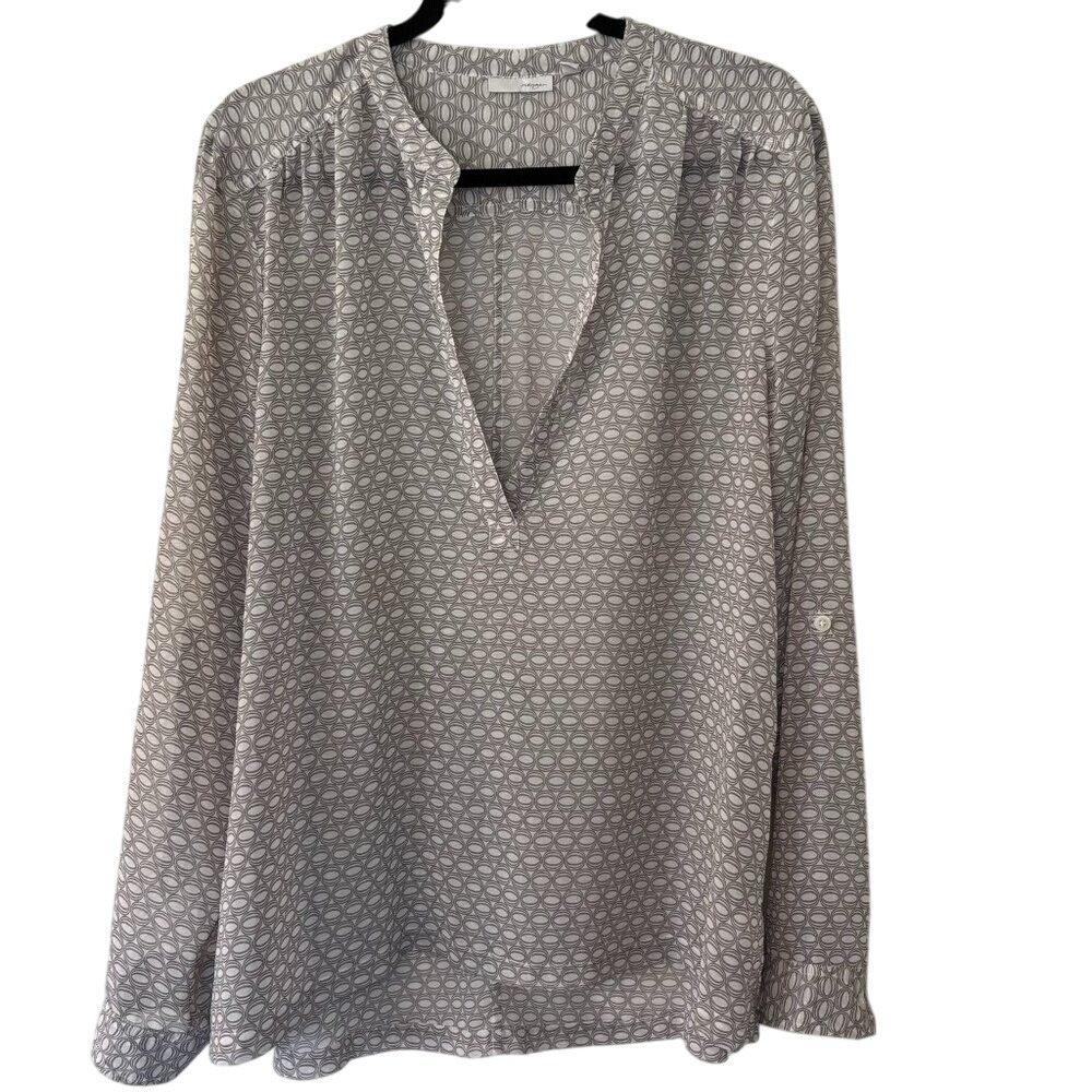Halogen Geometric Print Sheer Tunic Blouse, Business Casual, Size XL